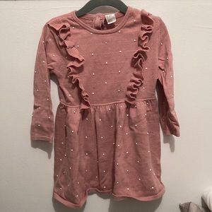 H&M 1.5-2T girls dress. Pink with white dots and ruffle detail. Some stains